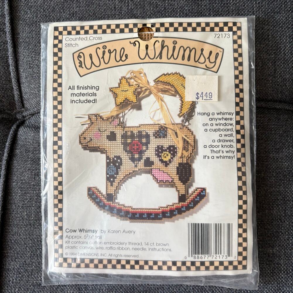 Cow Whimsy Vintage Counted Cross Stitch Kit by Wire Whimsy Dimensions - 1994